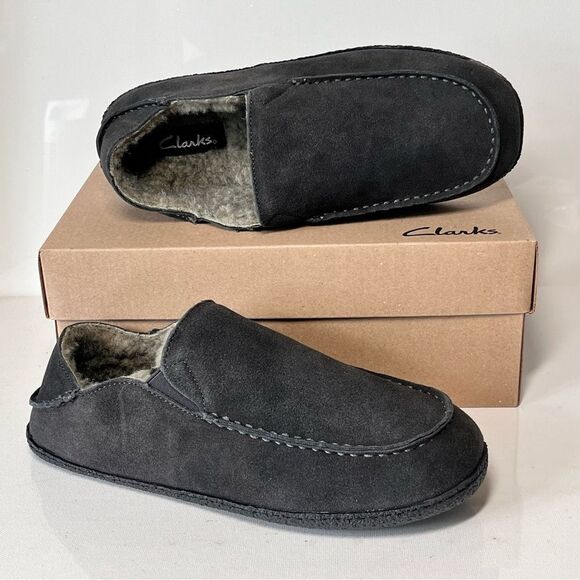 Clarks Men's Suede Faux Fur Convertible Slippers - Picture 1 of 9